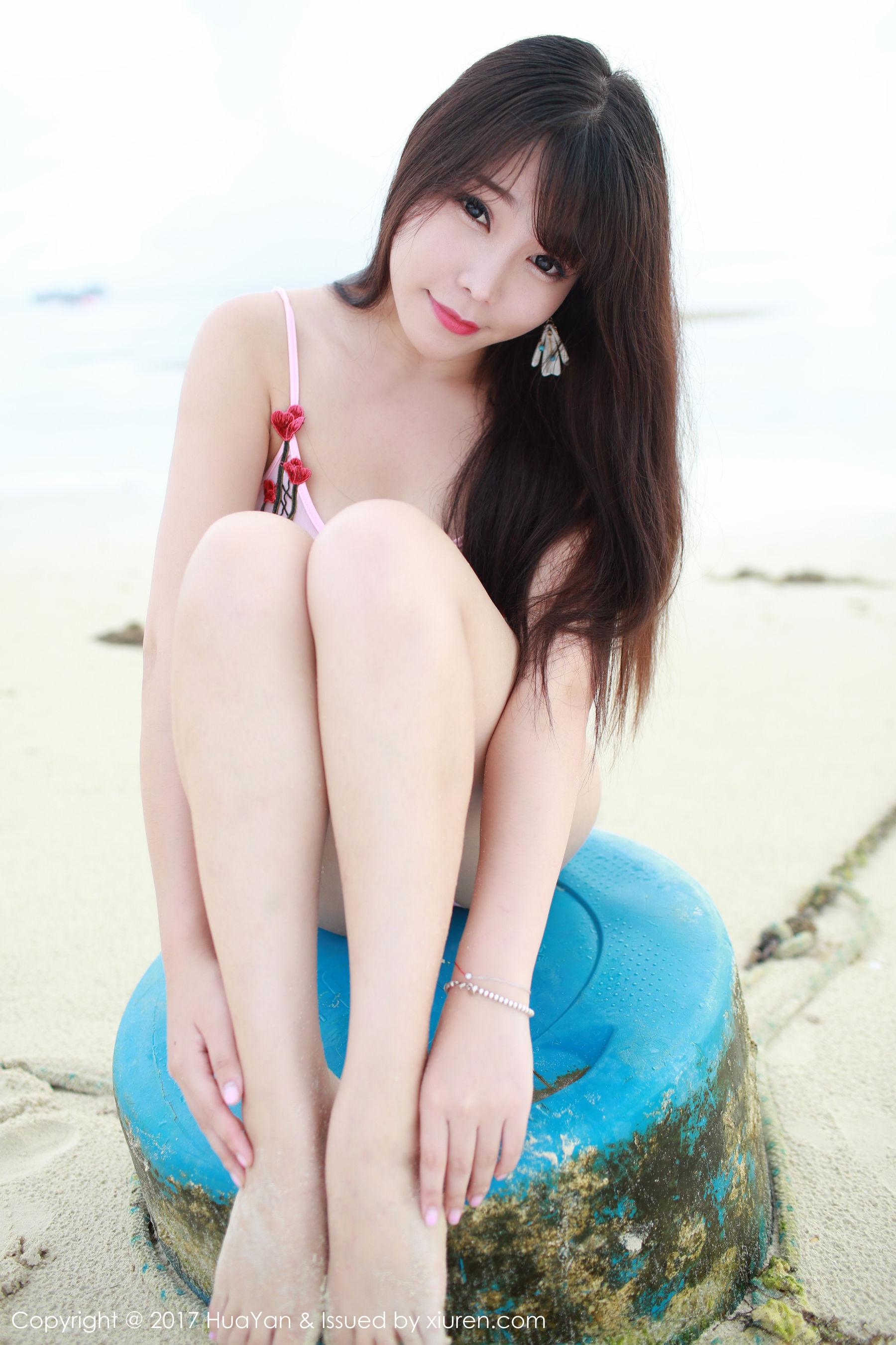 芝芝Booty《海边+小清新连衣红裙》 [花の颜HuaYan] VOL.044